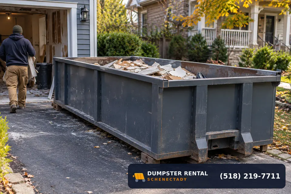 10 Yard dumpster in use at a residential or commercial job in Schenectady, NY