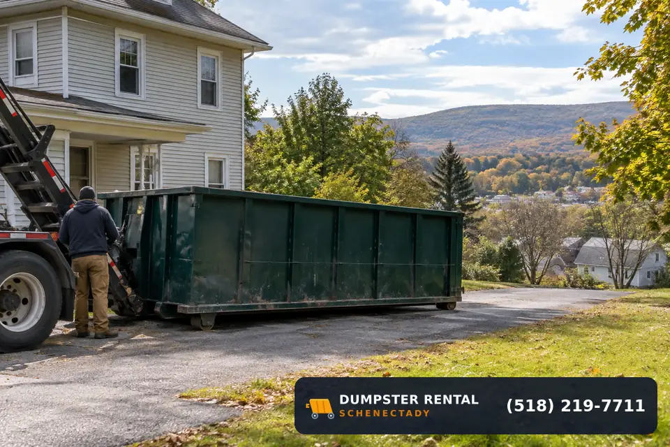 Roll-off dumpster rental at a local cleanup project in Amsterdam NY