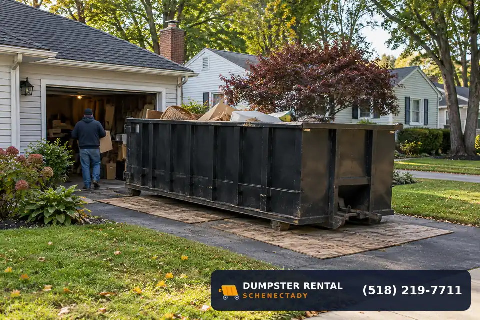 Roll-off dumpster rental at a local cleanup project in Bellevue, Schenectady, NY