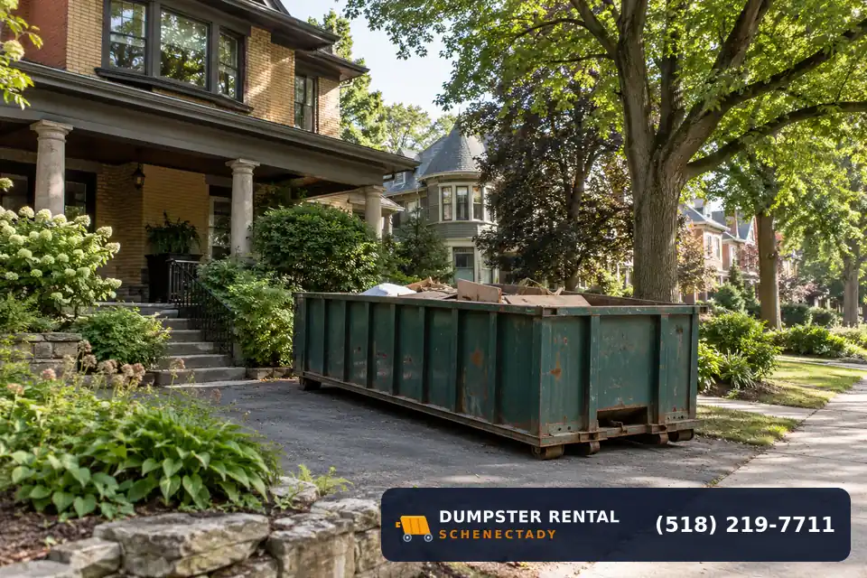 Roll-off dumpster rental at a local cleanup project in Ge Realty Plot, Schenectady, NY