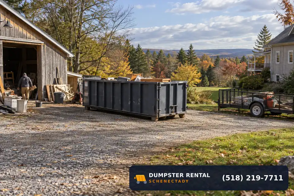 Roll-off dumpster rental at a local cleanup project in Princetown NY