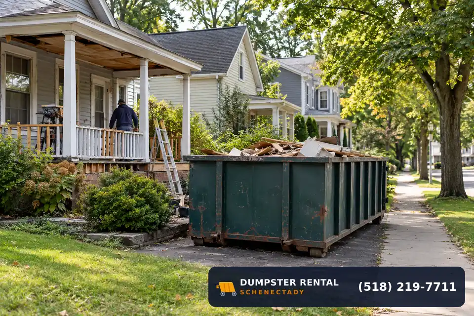 Roll-off dumpster rental at a local cleanup project in Scotia NY