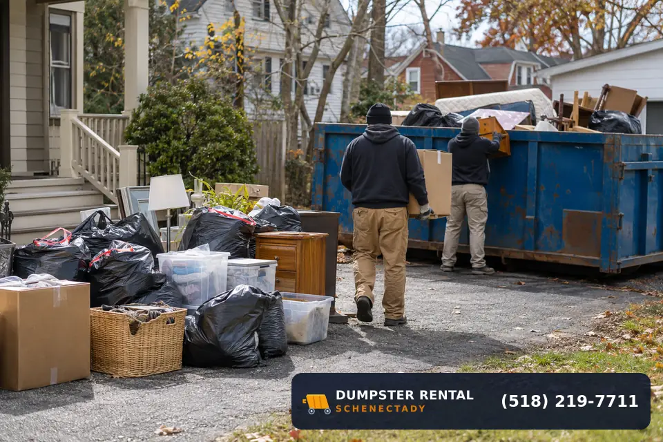 Hoarder Cleanout dumpster in use at a residential or commercial job in Schenectady, NY