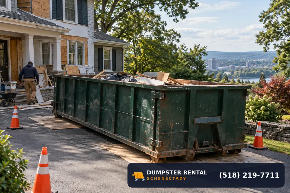 Long Term dumpster in use at a residential or commercial job in Schenectady, NY