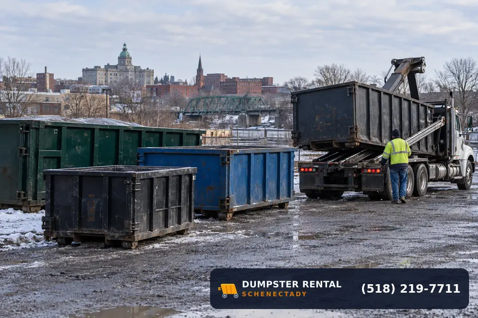 Roll Off dumpster in use at a residential or commercial job in Schenectady, NY
